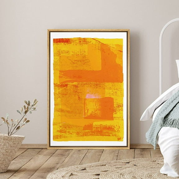 PixonSign Framed Canvas Print Wall Art Orange and Yellow Grunge Color Field Abstract Shapes Illustrations Minimalism Contemporary Colorful Multicolor for Living Room, Bedroom, Office - 24"x36" Natural
