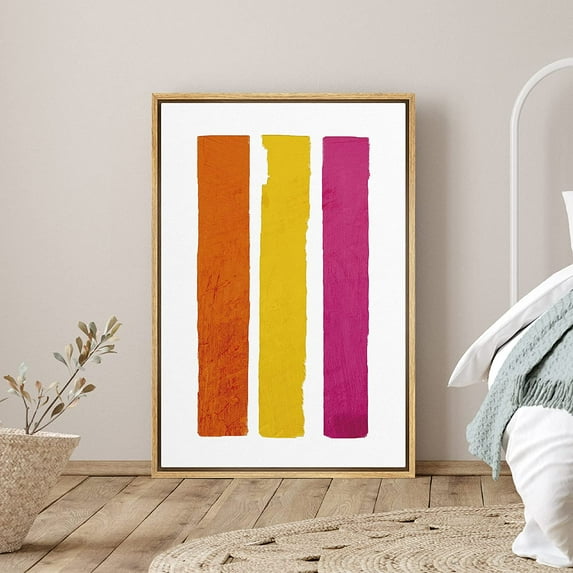PixonSign Framed Canvas Print Wall Art Orange, Yellow, Magenta Colorblocks Abstract Shapes Illustrations Minimalism Contemporary Colorful Multicolor for Living Room, Bedroom, Office - 24"x36" Natural