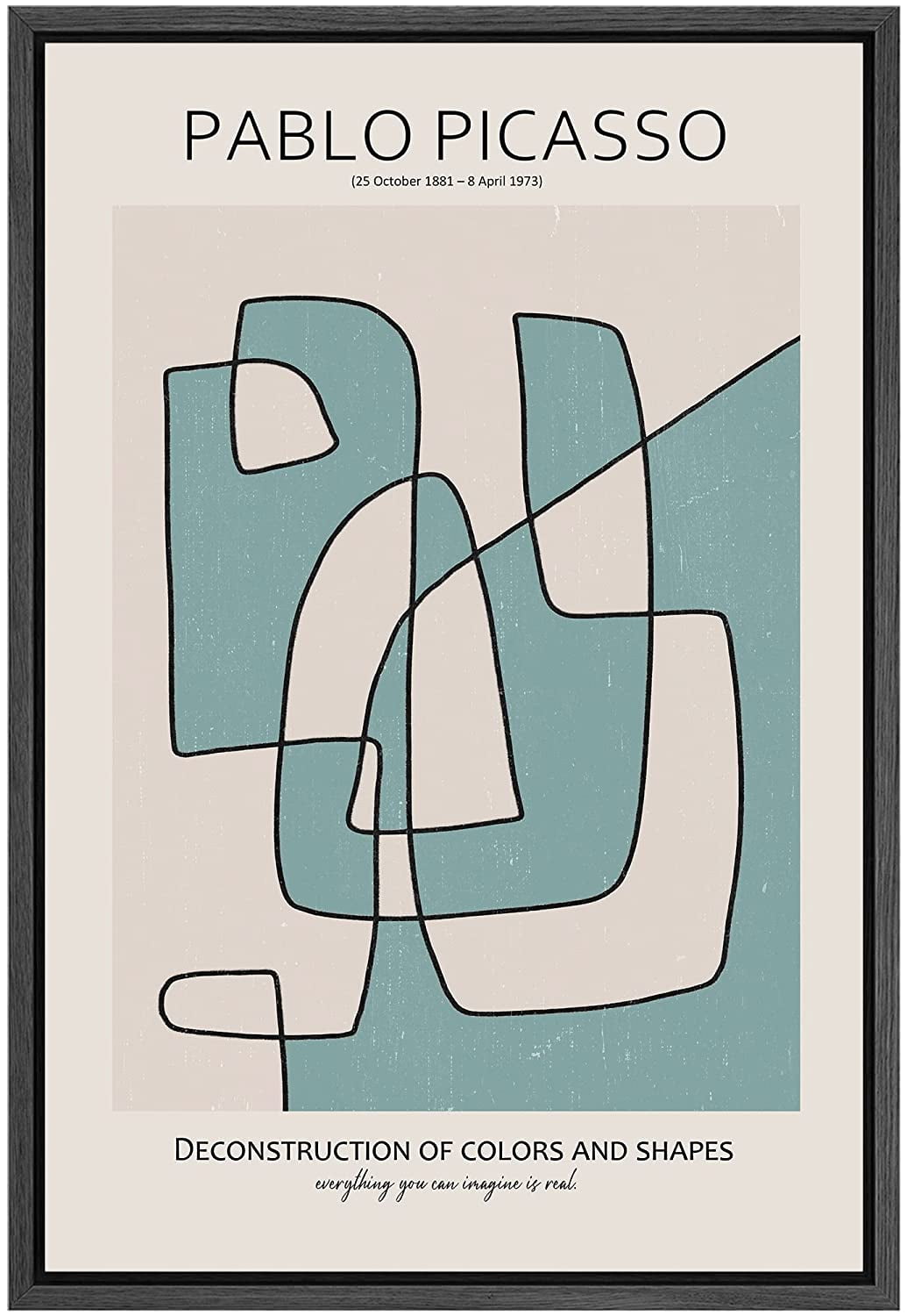 Pablo Picasso Black Framed Blue Abstract Canvas Print 16" x 24"