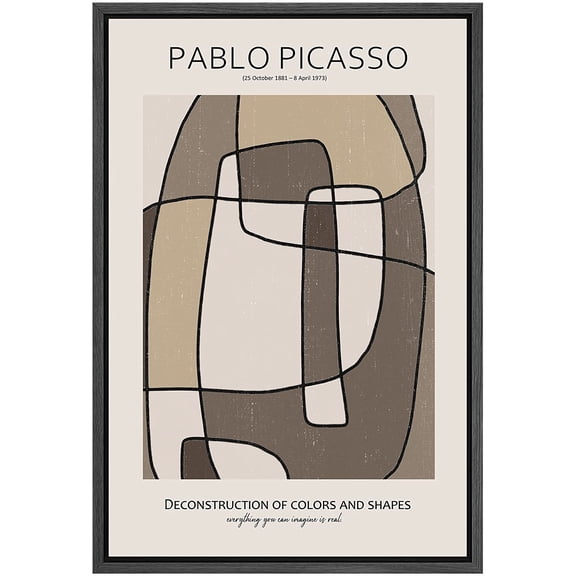 PixonSign Framed Canvas Print Wall Art Pablo Picasso Brown Geometric Line Art Abstract Shapes Illustrations Modern Art Decorative Minimal Relax/Calm for Living Room, Bedroom, Office - 16"x24" BLACK