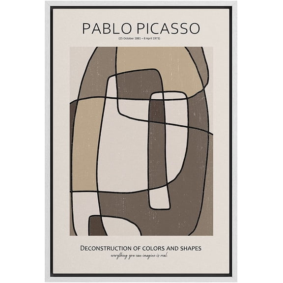 PixonSign Framed Canvas Print Wall Art Pablo Picasso Brown Geometric Line Art Abstract Shapes Illustrations Modern Art Decorative Minimal Relax/Calm for Living Room, Bedroom, Office - 24"x36" WHITE
