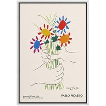 PixonSign Framed Canvas Print Wall Art Pablo Picasso Flower Bouquet Peace Nature Wilderness Illustrations Fine Art Rustic Scenic Relax/Calm Colorful for Living Room, Bedroom, Office - 24"x36" White