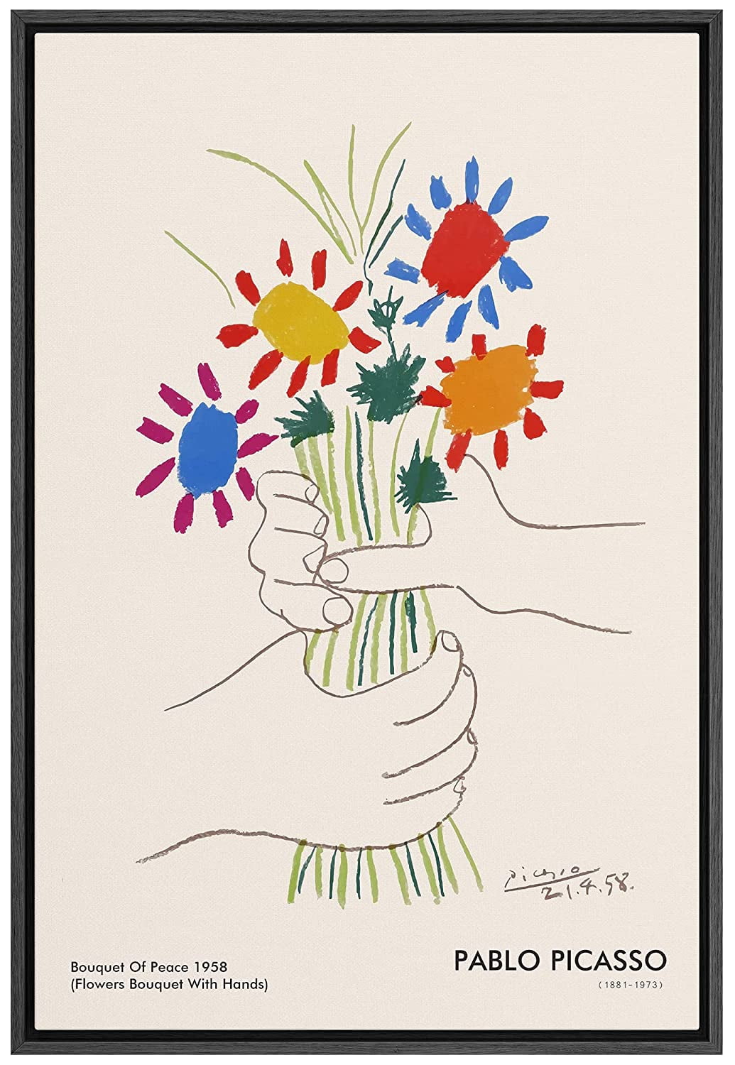 Black Framed Geometric Print on Canvas by Pablo Picasso