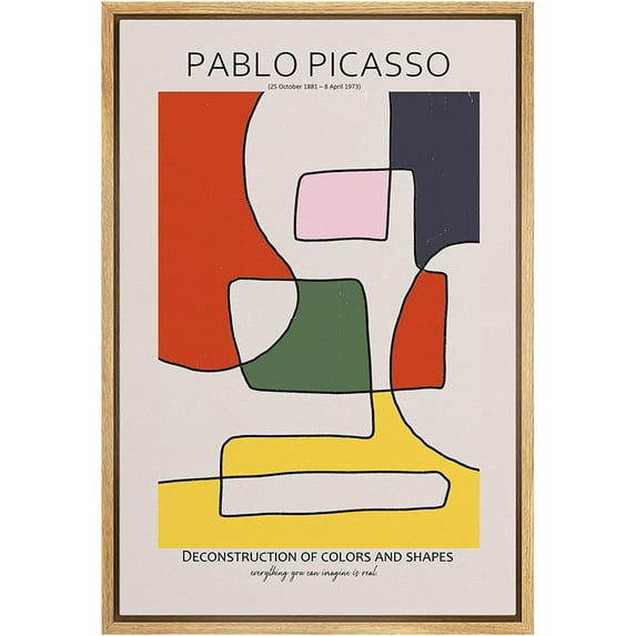 PixonSign Framed Canvas Print Wall Art Pablo Picasso Mid-Century Line Art Abstract Shapes Illustrations Modern Art Decorative Minimal Relax/Calm for Living Room, Bedroom, Office - 16"x24" NATURAL