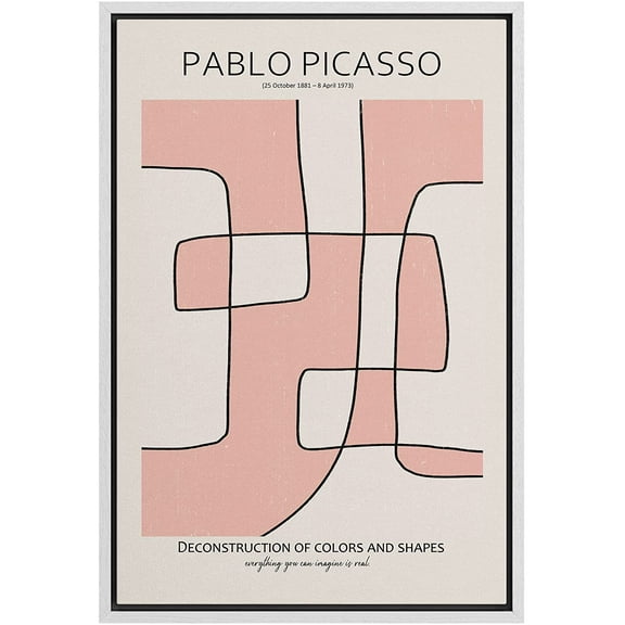 PixonSign Framed Canvas Print Wall Art Pablo Picasso Red Geometric Line Art Abstract Shapes Illustrations Modern Art Decorative Minimal Relax/Calm for Living Room, Bedroom, Office - 24"x36" WHITE