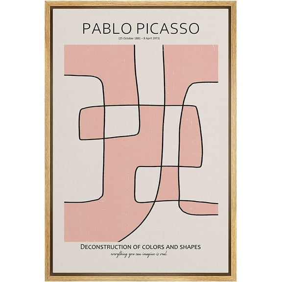 PixonSign Framed Canvas Print Wall Art Pablo Picasso Red Geometric Line Art Abstract Shapes Illustrations Modern Art Decorative Minimal Relax/Calm for Living Room, Bedroom, Office - 24"x36" NATURAL