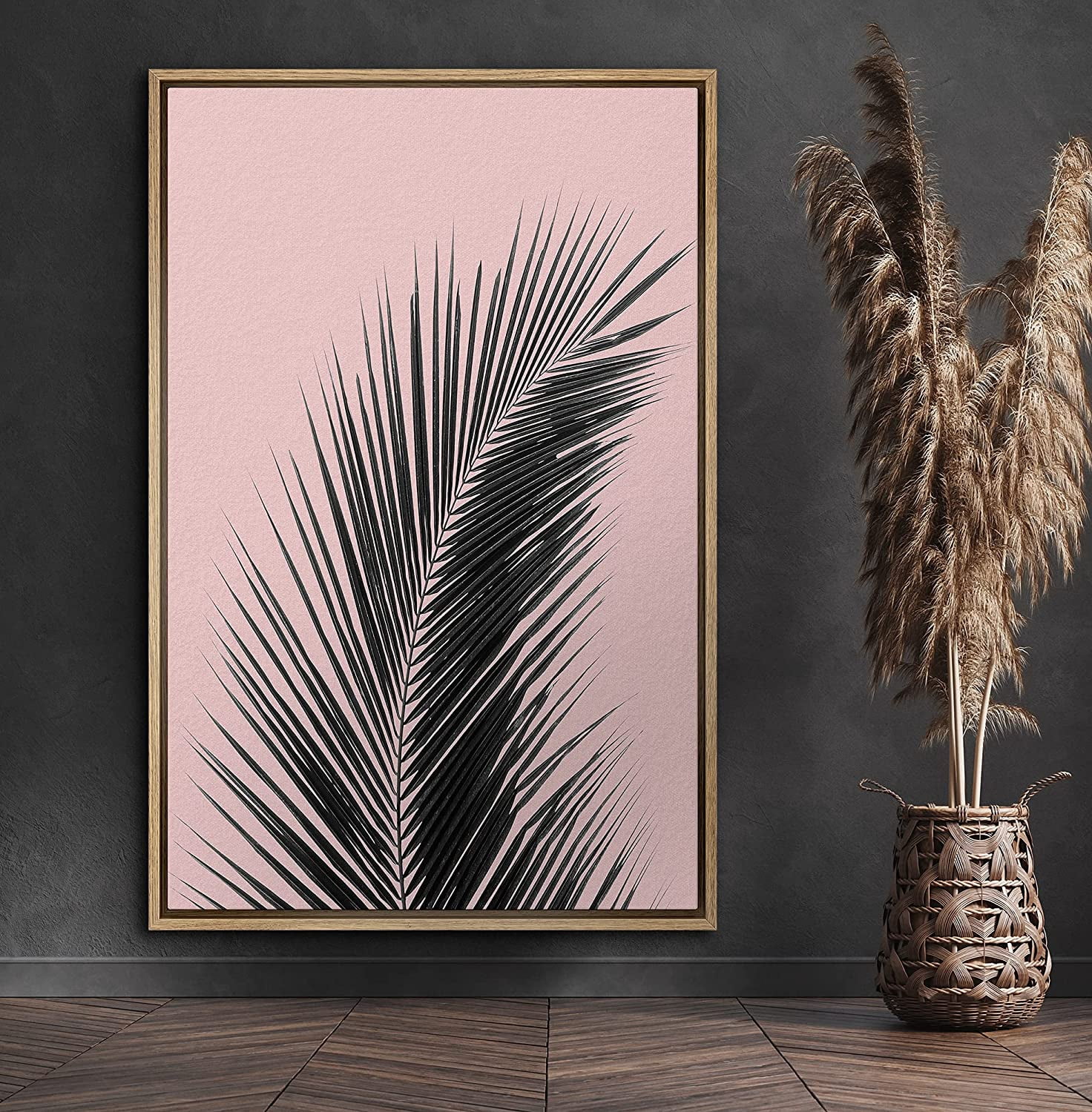 PixonSign Framed Canvas Print Wall Art Palm Leaf Over Pink Background ...
