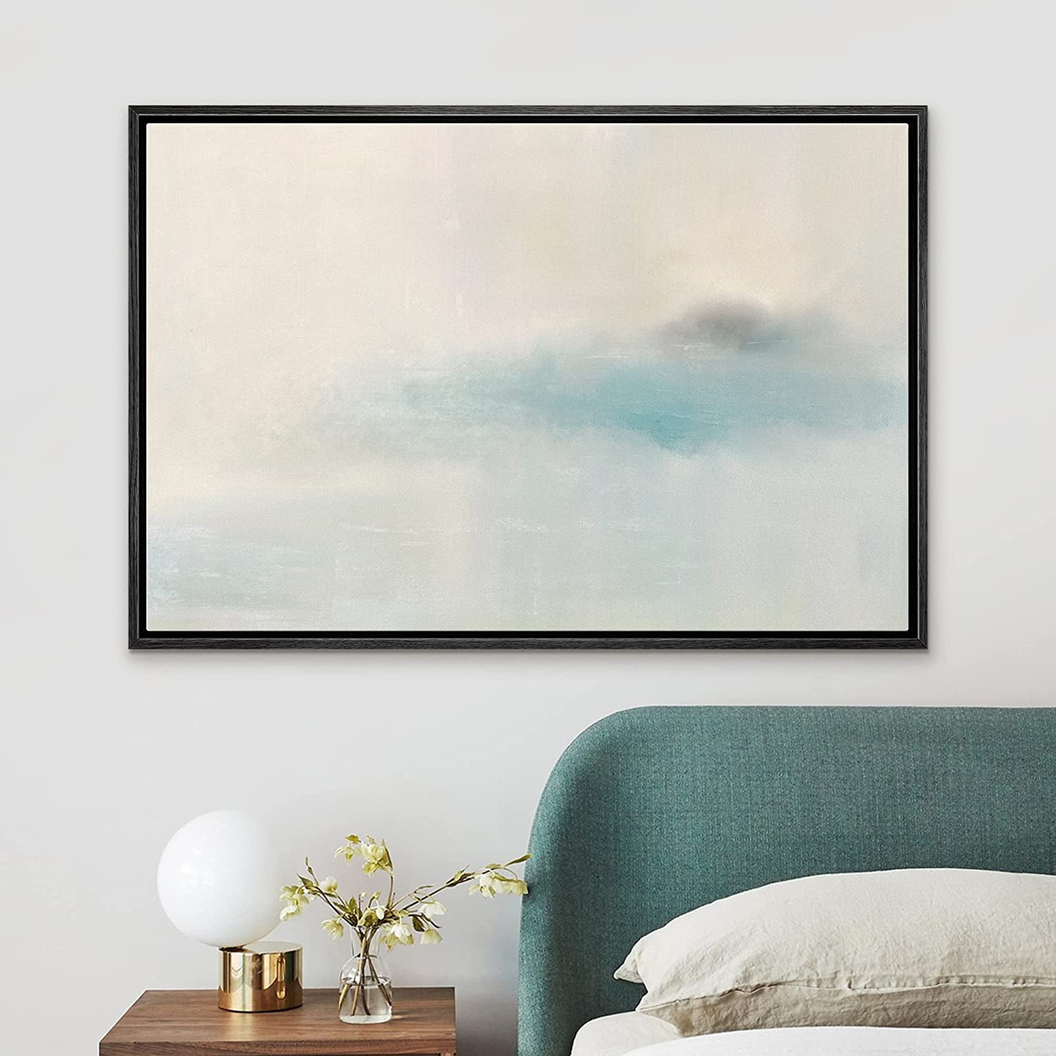 PixonSign Framed Canvas Print Wall Art Pastel Blue Cloudy Sky Landscape ...