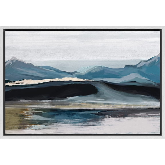PixonSign Framed Canvas Print Wall Art Pastel Blue Scenic Mountain Range Nature Wilderness Illustrations Modern Art Rustic Zen Landscape Colorful - 16"x24" White