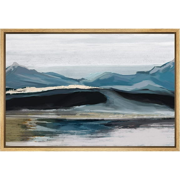 PixonSign Framed Canvas Print Wall Art Pastel Blue Scenic Mountain Range Nature Wilderness Illustrations Modern Art Rustic Zen Landscape Colorful - 16"x24" Natural