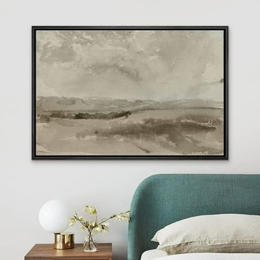 PixonSign Framed Canvas Print Wall Art Pastel Brown Mountain Valley Landscape Nature Wilderness Illustrations Modern Art Decorative Minimal Rustic for Living Room, Bedroom, Office - 16"x24" Black