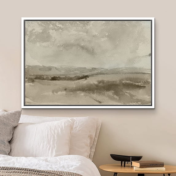 PixonSign Framed Canvas Print Wall Art Pastel Brown Mountain Valley Landscape Nature Wilderness Illustrations Modern Art Decorative Minimal Rustic for Living Room, Bedroom, Office - 24"x36" White