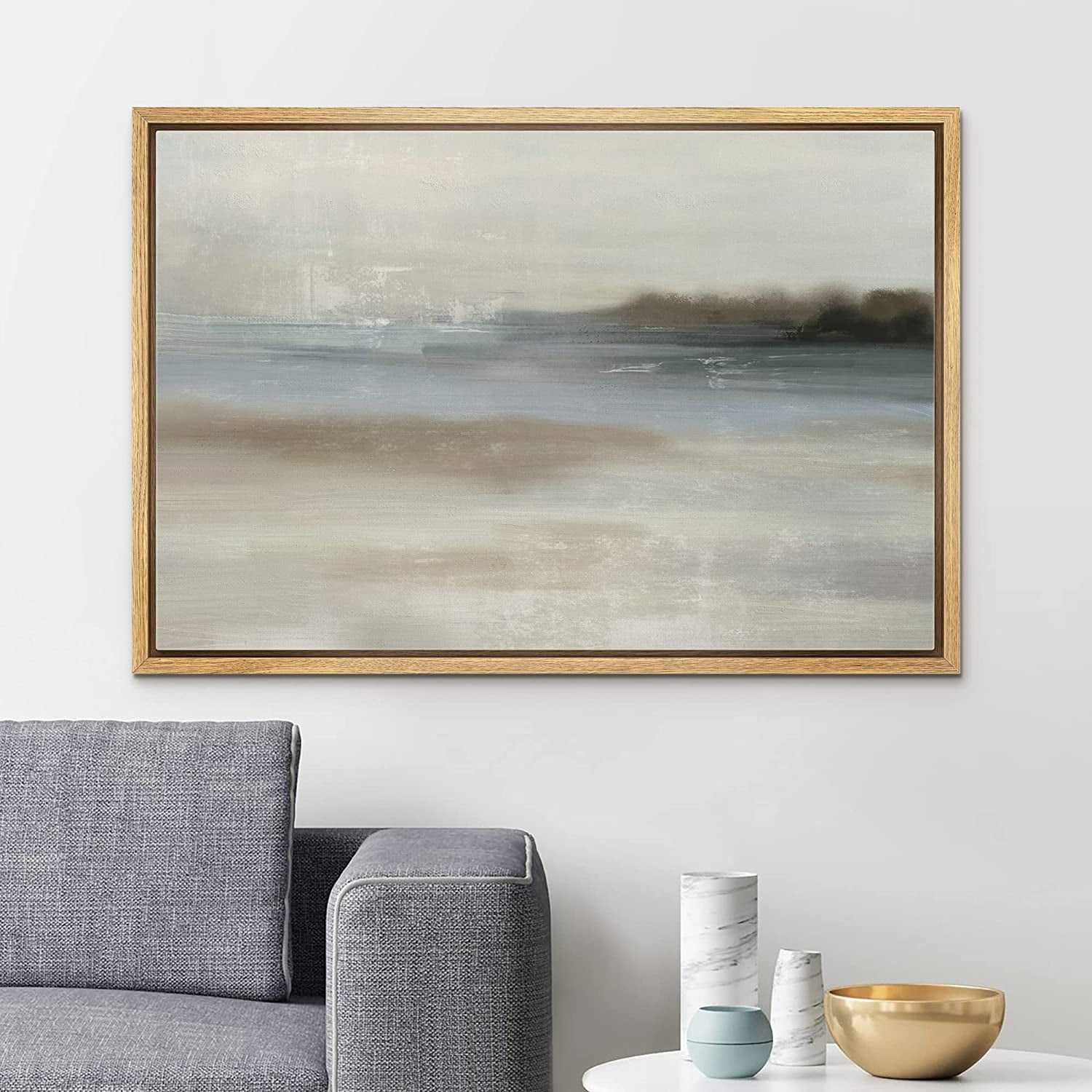 PixonSign Framed Canvas Print Wall Art Pastel Gray Blue Watercolor ...