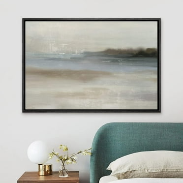 PixonSign Framed Canvas Print Wall Art Pastel Gray Blue Watercolor Landscape Abstract Shapes Illustrations Modern Art Decorative Minimal Relax/Calm for Living Room, Bedroom, Office - 16"x24" Black