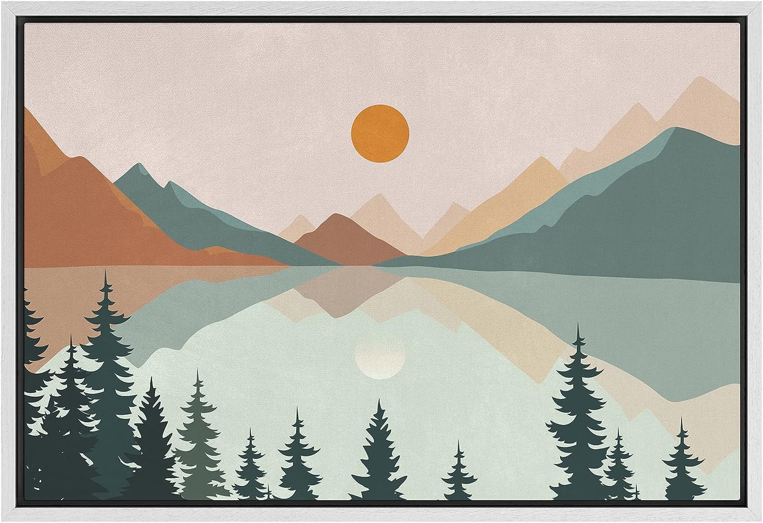 PixonSign Framed Canvas Print Wall Art Pastel Mountain Tree Forest Lake ...