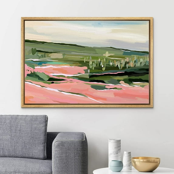 PixonSign Framed Canvas Print Wall Art Pastel Multicolor Mountain Valley Nature Wilderness Illustrations Modern Art Decorative Minimal Rustic for Living Room, Bedroom, Office - 16"x24" Natural