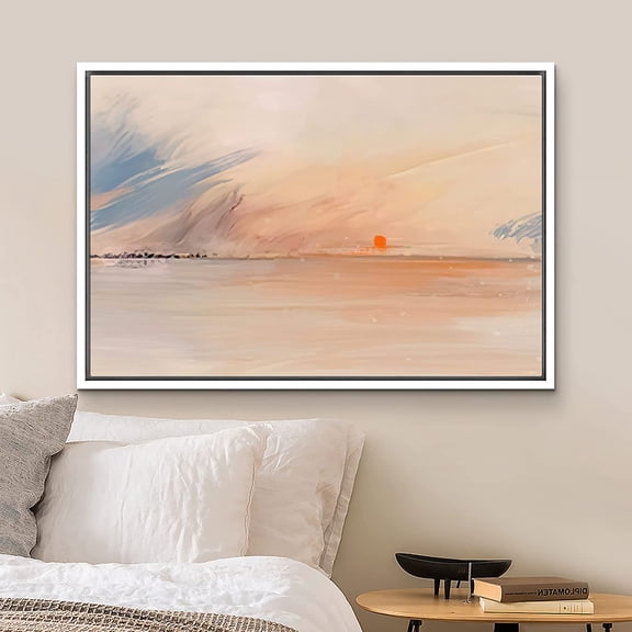 PixonSign Framed Canvas Print Wall Art Pastel Sunset Ocean Horizon Landscape Nature Wilderness Illustrations Modern Art Decorative Minimal Rustic for Living Room, Bedroom, Office - 16"x24" White