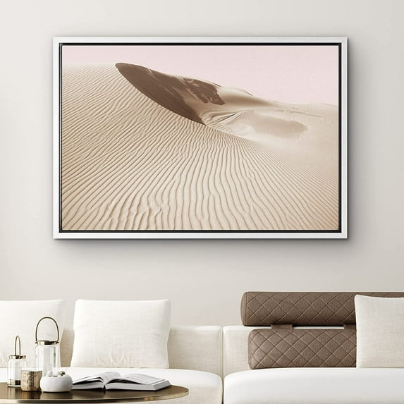 PixonSign Framed Canvas Print Wall Art Pastel Tan and Pink Sand Dunes Nature Desert Photography Modern Art Southwest Landscape Relax/Calm Ultra for Living Room, Bedroom, Office - 16"x24" White