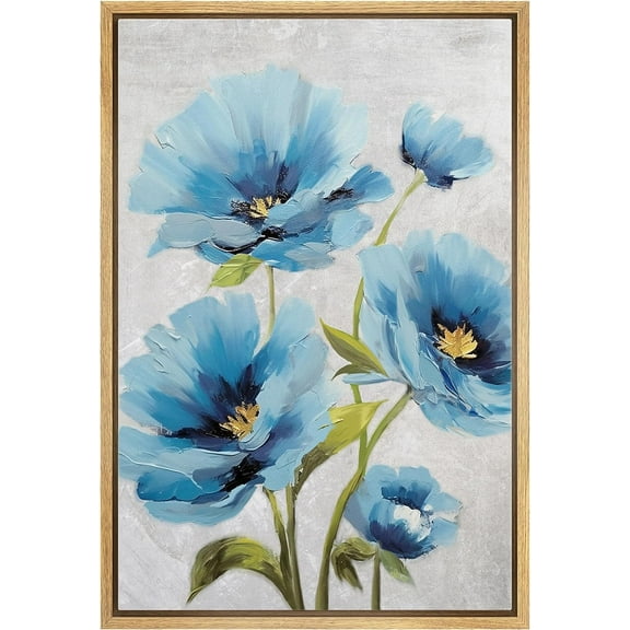 PixonSign Framed Canvas Print Wall Art Pastel Watercolor Blue Daisy Flowers Nature Wilderness Illustrations Modern Art Botanical Floral Farmhouse/Country Relax/Calm/Cozy - 16"x24" Natural