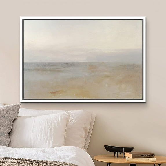PixonSign Framed Canvas Print Wall Art Pastel Watercolor Brown Sky Landscape Abstract Shapes Illustrations Modern Art Decorative Minimal Relax/Calm for Living Room, Bedroom, Office - 24"x36" White