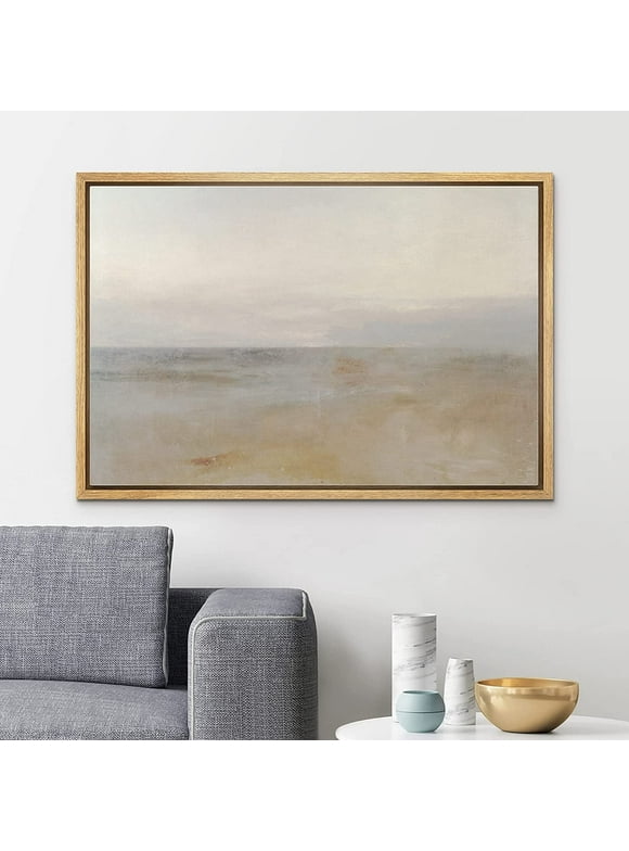 PixonSign Framed Canvas Print Wall Art Pastel Watercolor Brown Sky Landscape Abstract Shapes Illustrations Modern Art Decorative Minimal Relax/Calm for Living Room, Bedroom, Office - 24"x36" Natural