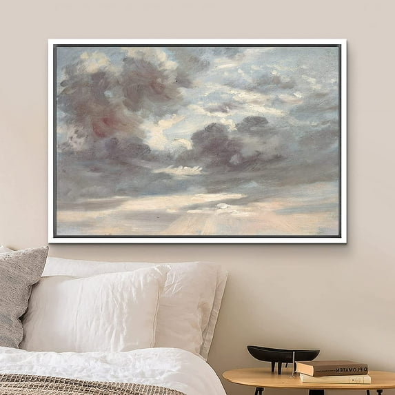 PixonSign Framed Canvas Print Wall Art Pastel Watercolor Cloud Sky Vista Abstract Shapes Illustrations Modern Art Decorative Minimal Relax/Calm for Living Room, Bedroom, Office - 24"x36" White