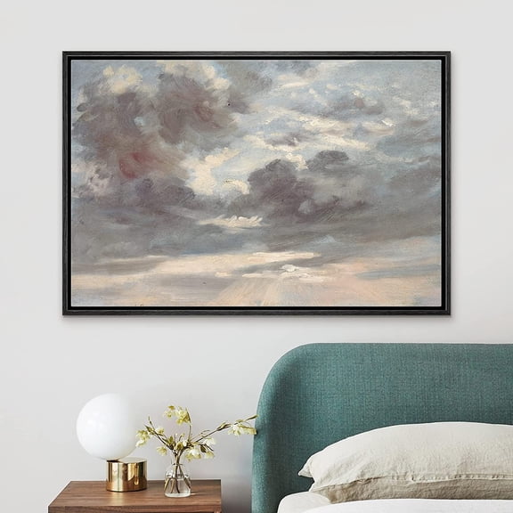 PixonSign Framed Canvas Print Wall Art Pastel Watercolor Cloud Sky Vista Abstract Shapes Illustrations Modern Art Decorative Minimal Relax/Calm for Living Room, Bedroom, Office - 24"x36" Black