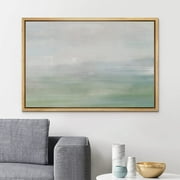 PixonSign Framed Canvas Print Wall Art Pastel Watercolor Green Blue Landscape Abstract Shapes Illustrations Modern Art Decorative Minimal Relax/Calm for Living Room, Bedroom, Office - 24"x36" NATURAL