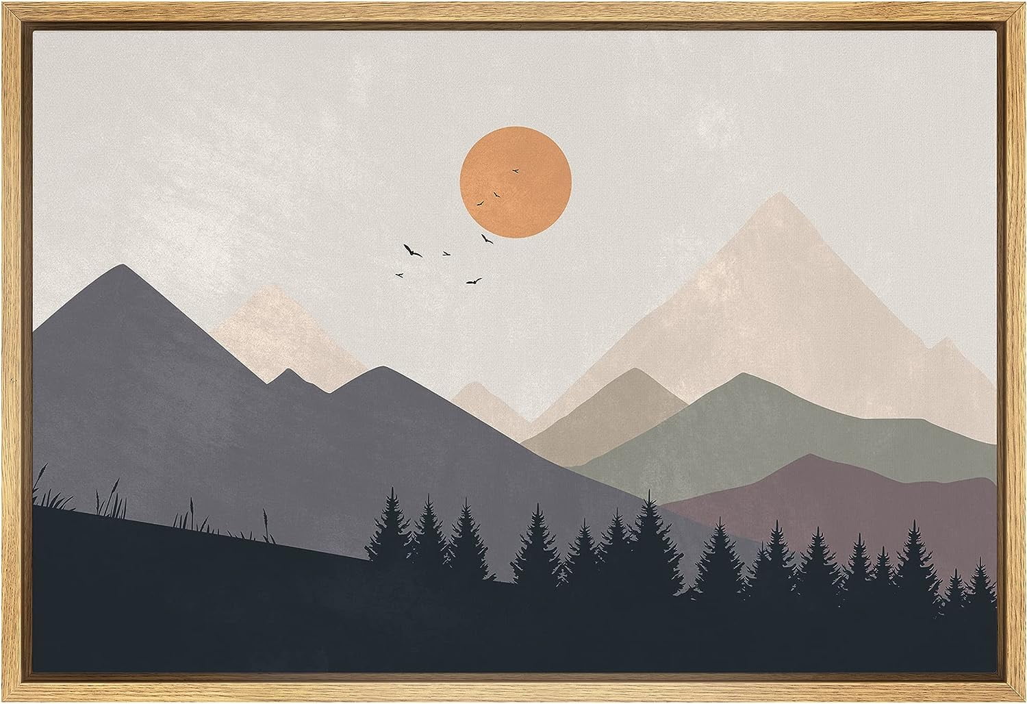 PixonSign Framed Canvas Print Wall Art Pastel Watercolor Mountain