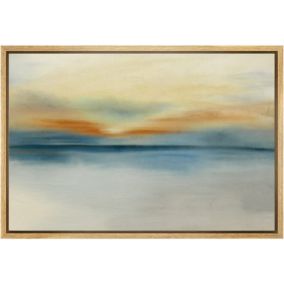PixonSign Framed Canvas Print Wall Art Pastel Watercolor Sunset Sea Landscape Abstract Shapes Illustrations Modern Art Decorative Minimal Relax/Calm for Living Room, Bedroom, Office - 16"x24" NATURAL