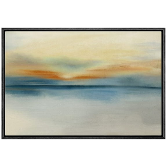 PixonSign Framed Canvas Print Wall Art Pastel Watercolor Sunset Sea Landscape Abstract Shapes Illustrations Modern Art Decorative Minimal Relax/Calm for Living Room, Bedroom, Office - 16"x24" BLACK