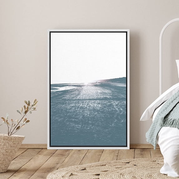 PixonSign Framed Canvas Print Wall Art Path Along The Sea Coast Nature Wilderness Photography Modern Art Bohemian Scenic Relax/Calm Blue Cool for Living Room, Bedroom, Office - 24"x36" White