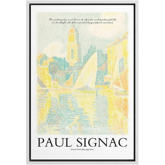 PixonSign Framed Canvas Print Wall Art Paul Signac Pastel Saint Tropez Nature Wilderness Illustrations Fine Art Rustic Scenic Relax/Calm Colorful for Living Room, Bedroom, Office - 24"x36" White