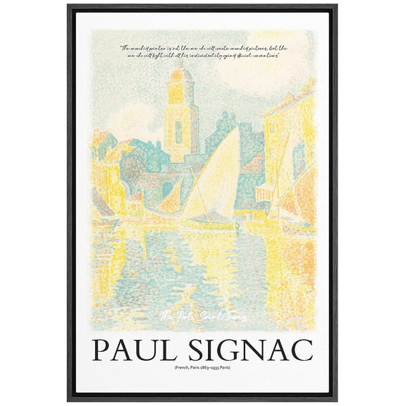 PixonSign Framed Canvas Print Wall Art Paul Signac Pastel Saint Tropez Nature Wilderness Illustrations Fine Art Rustic Scenic Relax/Calm Colorful for Living Room, Bedroom, Office - 24"x36" Black