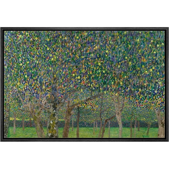 PixonSign Framed Canvas Print Wall Art The Pear Tree by Gustav Klimt Nature Wilderness Illustrations Retro Decorative Floral Botanical Minimal Calm/Relax/Cozy Fine Art - 16"x24" Black