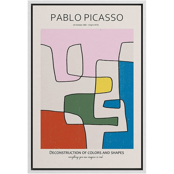 PixonSign Framed Canvas Print Wall Art Picasso Multicolor Geometric Line Art Abstract Shapes Illustrations Modern Art Decorative Minimal Relax/Calm for Living Room, Bedroom, Office - 16"x24" WHITE
