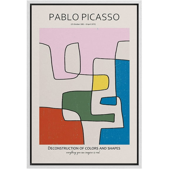 PixonSign Framed Canvas Print Wall Art Picasso Multicolor Geometric Line Art Abstract Shapes Illustrations Modern Art Decorative Minimal Relax/Calm for Living Room, Bedroom, Office - 16"x24" WHITE