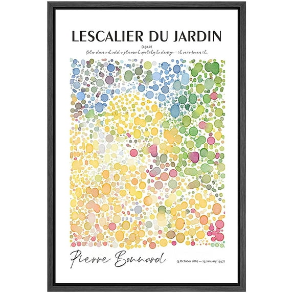 PixonSign Framed Canvas Print Wall Art Pierre Bonnard Watercolor Pastel Dot Garden Classic Vintage Illustrations Fine Art Decorative Multicolor for Living Room, Bedroom, Office - 16"x24" BLACK