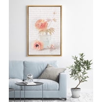 PixonSign Framed Canvas Print Wall Art Pink Peonies in Glass Vase Floral Wilderness Illustrations Modern Art Chic Colorful Multicolor Pastel for Living Room, Bedroom, Office - 24"x36" Natural