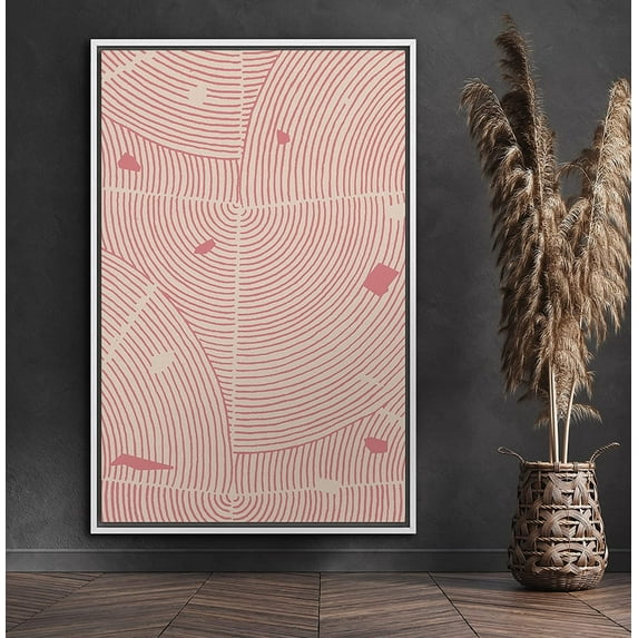 PixonSign Framed Canvas Print Wall Art Pink Swirling Print with Pink Flakes Geometric Shapes Illustrations Modern Art Minimalist Dramatic Multicolor for Living Room, Bedroom, Office - 24"x36" White