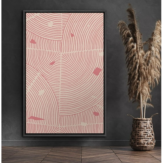PixonSign Framed Canvas Print Wall Art Pink Swirling Print with Pink Flakes Geometric Shapes Illustrations Modern Art Minimalist Dramatic Multicolor for Living Room, Bedroom, Office - 24"x36" Black