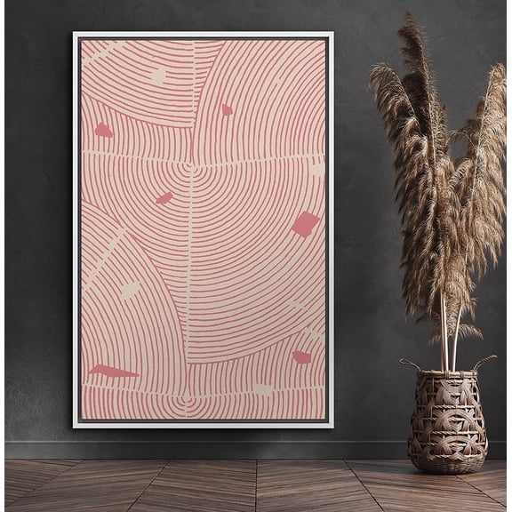PixonSign Framed Canvas Print Wall Art Pink Swirling Print with Pink Flakes Geometric Shapes Illustrations Modern Art Minimalist Dramatic Multicolor for Living Room, Bedroom, Office - 16"x24" White