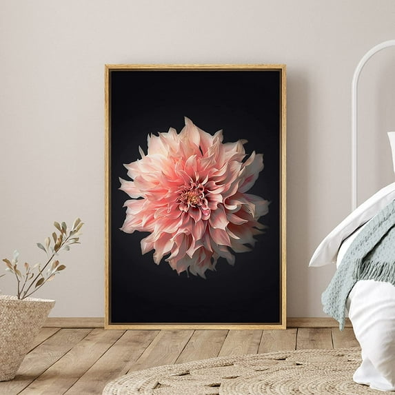 PixonSign Framed Canvas Print Wall Art Pink and White Dahlia Close-Up Botanical Plants Photography Modern Art Contemporary Dramatic Multicolor Ultra for Living Room, Bedroom, Office - 16"x24" Natural