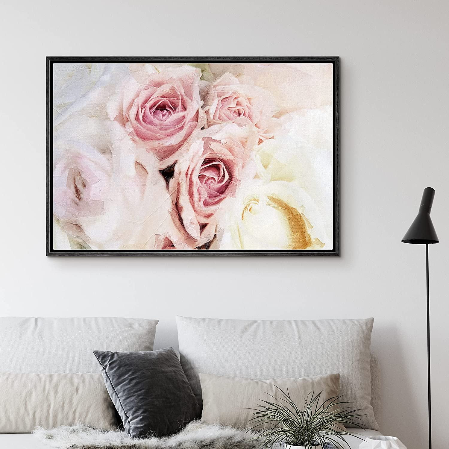 PixonSign Framed Canvas Print Wall Art Pink & White Roses Floral ...