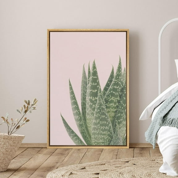 PixonSign Framed Canvas Print Wall Art Prickly Pear Cactus Botanical Flower Photography Modern Art Glam Closeup Colorful Multicolor Ultra for Living Room, Bedroom, Office - 24"x36" Natural