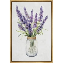 PixonSign Framed Canvas Print Wall Art Purple Lavender Flowers Mason Jar Nature Wilderness Illustrations Modern Art Botanical Floral Farmhouse/Country Relax/Calm/Cozy for Bedroom - 16"x24" Natural