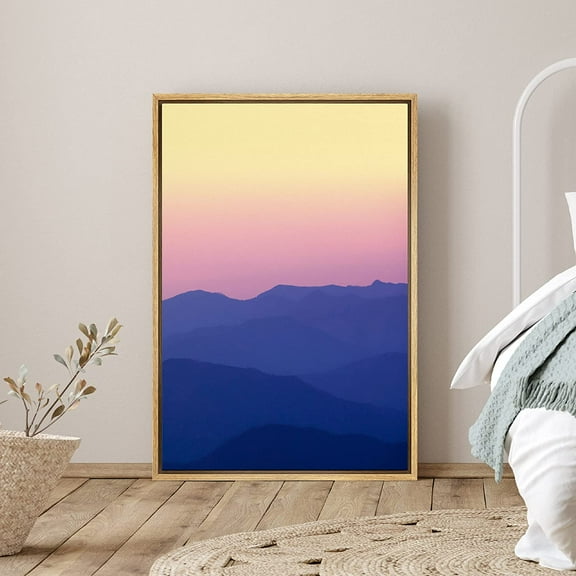 PixonSign Framed Canvas Print Wall Art Purple Mountain Silhouette Nature Wilderness Illustrations Modern Art Rustic Relax/Calm Multicolor Ultra for Living Room, Bedroom, Office - 24"x36" Natural