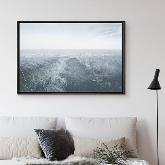 PixonSign Framed Canvas Print Wall Art Quiet Country Field Animals Wilderness Illustrations Modern Art Rustic Relax/Calm Blue Duotone for Living Room, Bedroom, Office - 16"x24" Black
