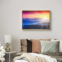 PixonSign Framed Canvas Print Wall Art Rainbow Mountain Range and Sun Botanical Wilderness Photography Realism Glam Scenic Colorful Multicolor Neon for Living Room, Bedroom, Office - 24"x36" Natural