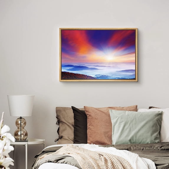 PixonSign Framed Canvas Print Wall Art Rainbow Sun, Sky and Clouds Botanical Wilderness Photography Realism Glam Scenic Colorful Multicolor Neon for Living Room, Bedroom, Office - 24"x36" Natural